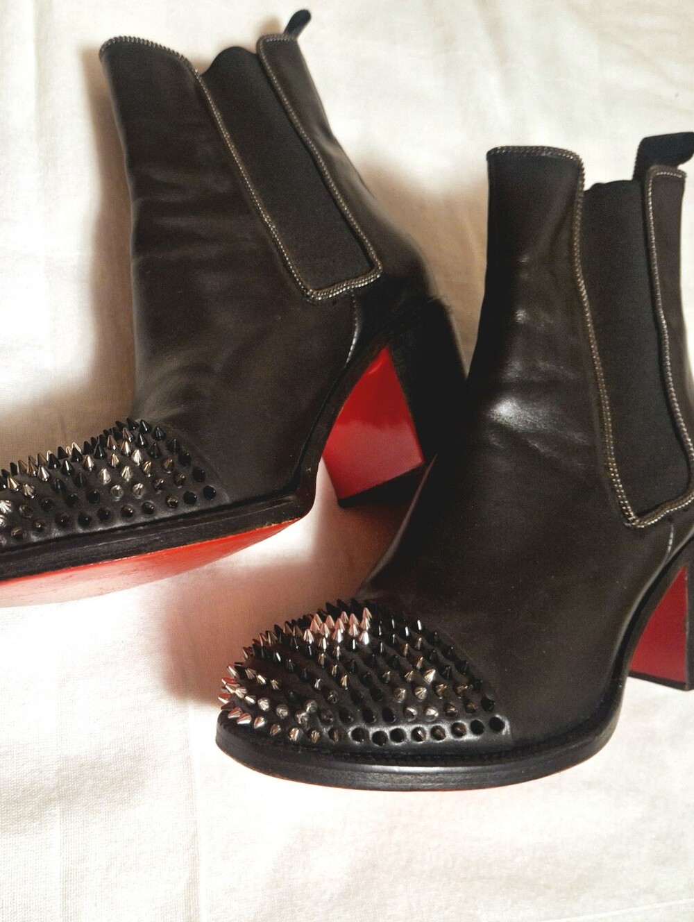 Christian Louboutin Black Leather Spiked Boots EU 37